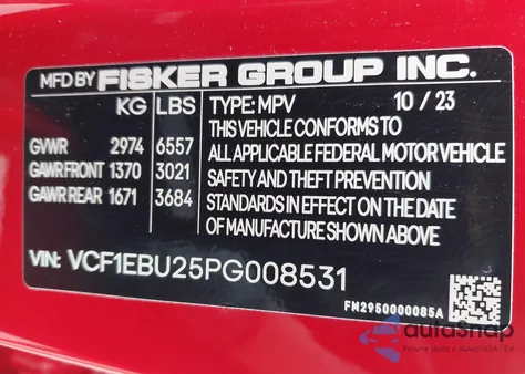 2023 Fisker Ocean Extreme из США, поврежденный, VIN VCF1EBU25PG008531